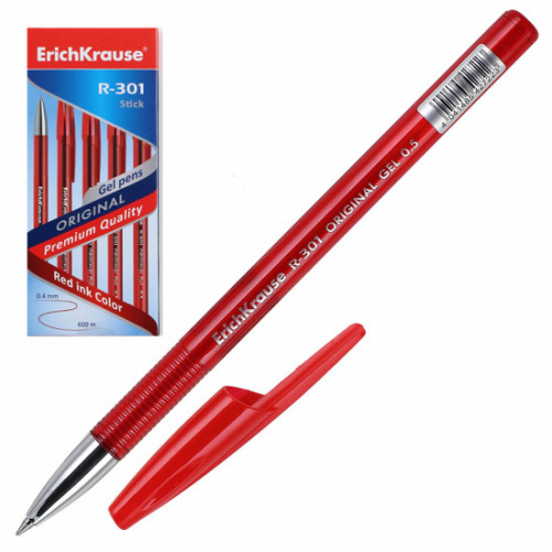 Ручка гелевая ErichKrause® R-301 Original Gel Stick 0.5, цвет чернил красный (в коробке по 12 шт.)