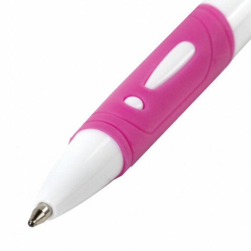 Ручка шариковая автоматическая с грипом STAFF BP-16 White, СИНЯЯ, ассорти, линия письма 0,35 мм, 143749