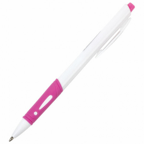 Ручка шариковая автоматическая с грипом STAFF BP-16 White, СИНЯЯ, ассорти, линия письма 0,35 мм, 143749