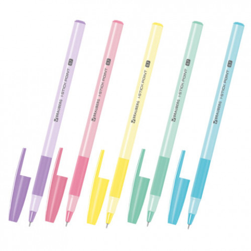 Ручка шариковая с грипом BRAUBERG i-STICK POINT PASTEL, СИНЯЯ, корпус ассорти, игольчатый узел 0,7 мм, линия письма 0,35 мм, 144023