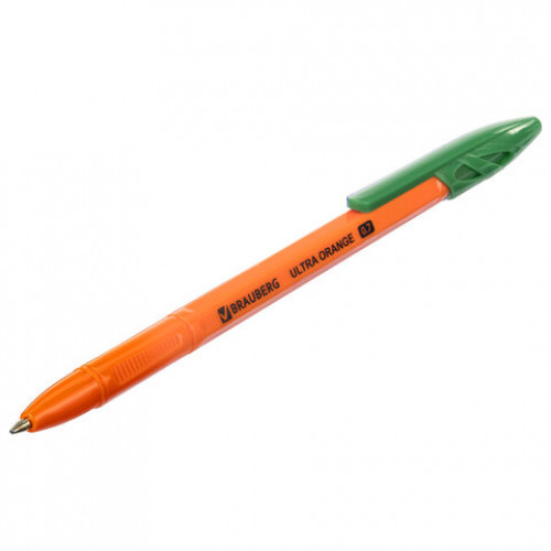 Ручка шариковая BRAUBERG ULTRA ORANGE, ЗЕЛЕНАЯ, узел 0,7 мм, чернила ГЕРМАНИЯ, наконечник ШВЕЙЦАРИЯ, 143565