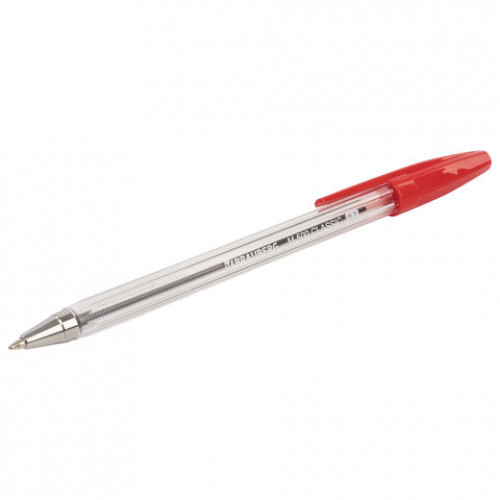 Ручка шариковая BRAUBERG M-500 CLASSIC, КРАСНАЯ, корпус прозрачный, узел 0,7 мм, линия письма 0,35 мм, 143446