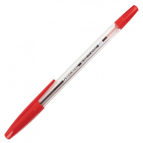 Ручка шариковая BRAUBERG M-500 CLASSIC, КРАСНАЯ, корпус прозрачный, узел 0,7 мм, линия письма 0,35 мм, 143446