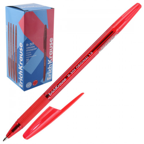 Ручка шариковая ErichKrause R-301 Stick&Grip Original 1.0, цвет чернил красный (в коробке по 50 шт.)