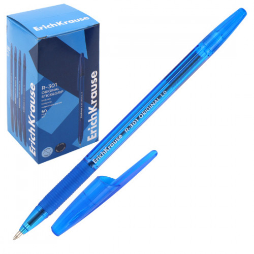 Ручка шариковая ErichKrause R-301 Stick&Grip Original 1.0, цвет чернил синий (в коробке по 50 шт.)