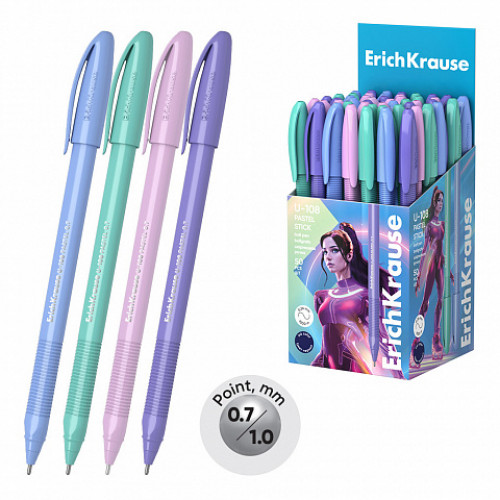Ручка шариковая ErichKrause® U-108 Pastel Stick 1.0, Ultra Glide Technology, цвет чернил синий (в ко