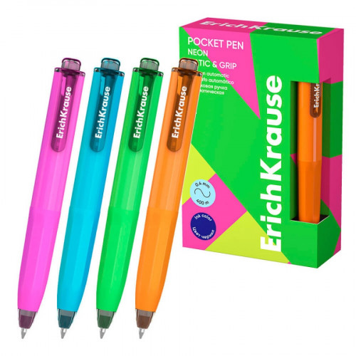Ручка шариковая автоматическая ErichKrause Poсket Pen Matic&Grip Neon 0.5, цвет чернил синий (в коро