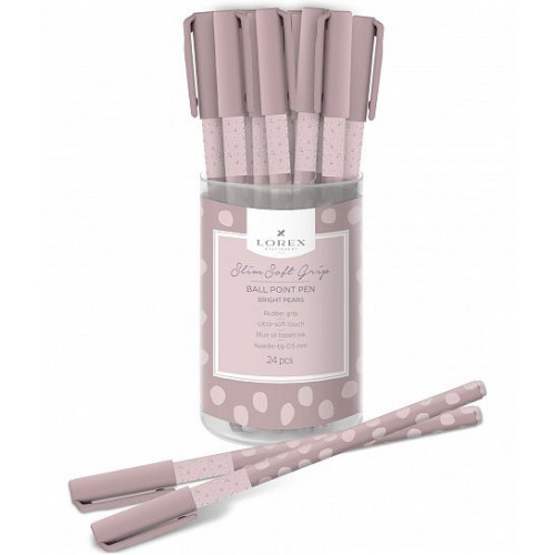 Ручка шарик. на масл. основе LOREX BRIGHT PEARS Slim Soft синий 0,5 мм роз. кругл. корп. ultra-soft