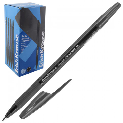 Ручка шариковая ErichKrause R-301 Stick&Grip Original 1.0, цвет чернил черный (в коробке по 50 шт.)