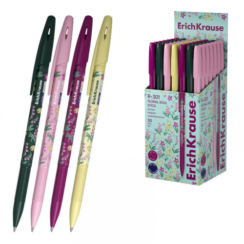 Ручка шариковая ErichKrause R-301 Stick Floral Soul 0.7, цвет чернил синий (в коробке по 50 шт.)