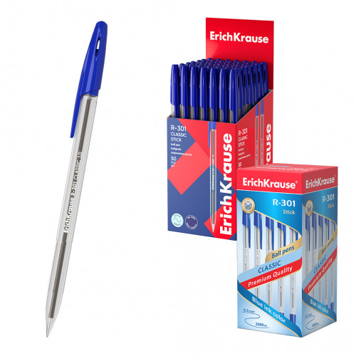 Ручка шариковая ErichKrause® R-301 Classic Stick 1.0, цвет чернил черный (в коробке по 50 шт.)