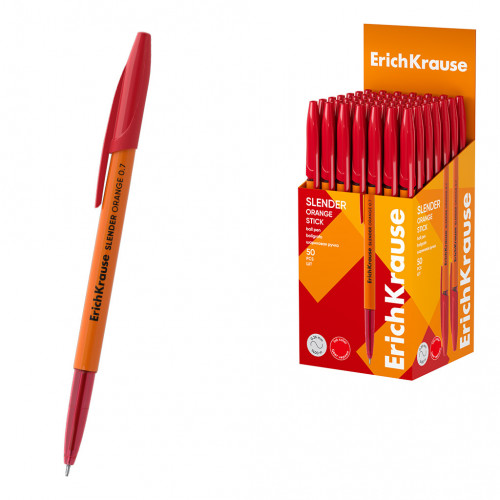 Ручка шариковая ErichKrause Slender® Stick Orange 0.7, Super Glide Technology, цвет чернил красный (