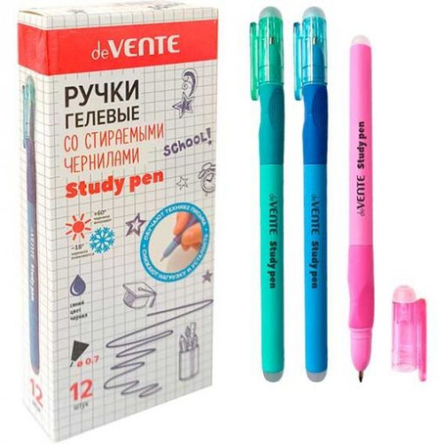 Ручка гелевая стираемая "deVENTE. Study Pen. School" d=0,7 мм, корпус ассорти 3 цвета с покрытием Ve
