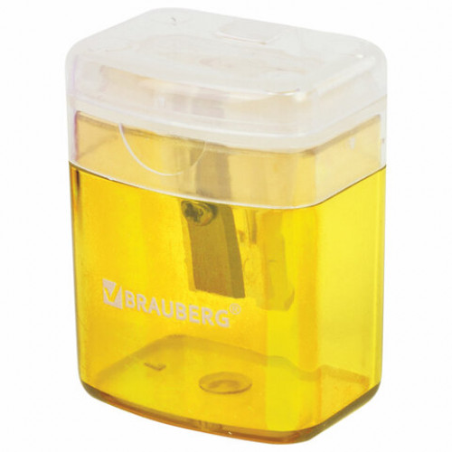 Точилка BRAUBERG OfficeBox, с контейнером и крышкой, прямоугольная, в упаковке с подвесом, ассорти, 222494