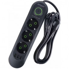 Amper сетевой удлинитель, 2,0м, 3 розетки, 3*0,75мм, 10А, 2500 Вт, 3usb, черный. Amper сетевой удлинитель, 2,0м, 3 розетки, 3*0,75мм, 10А, 2500 Вт, 3usb, черный.