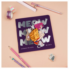 Записная книжка 170*170 мм 40л. на скрепке MESHU Meow, soft-touch ламинация, тиснение фольгой, блок без линовки, 80г/м2 Записная книжка 170*170 мм 40л. на скрепке MESHU Meow, soft-touch ламинация, тиснение фольгой, блок без линовки, 80г/м2