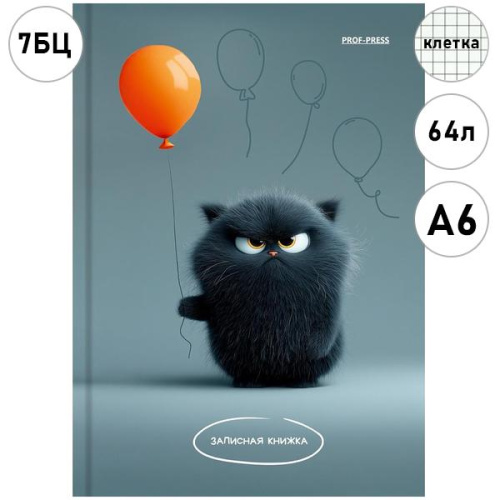 ЗАПИСНАЯ КНИЖКА. А6 64л. УГРЮМЫЙ КОТИК (ЗК64-3032) 7БЦ,глянц.ламинирование, цвет.мелов.обл.