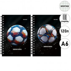 Записная книжка А6, 120л. РАЗНЫЕ ФУТБОЛЬНЫЕ МЯЧИ - 15 (ЗК120-3026) на гребне, цветн. мелов. обл.