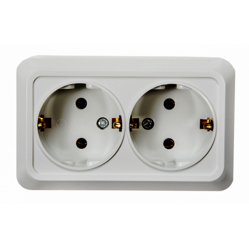 Розетка двойная с заземлением BOLLETO белая накладная 7128 IN HOME, арт. 4680005959839