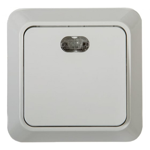 Выключатель одноклавишный с подсветкой BOLLETO белый накладной 7121 IN HOME, арт. 4680005959754