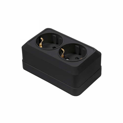 Розетка двойная с заземлением BOLLETO черная накладная 7128B IN HOME, арт. 4690612061061