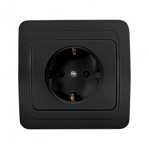 Розетка одинарная с заземлением CLASSICO черная 2028B IN HOME, арт. 4690612061108