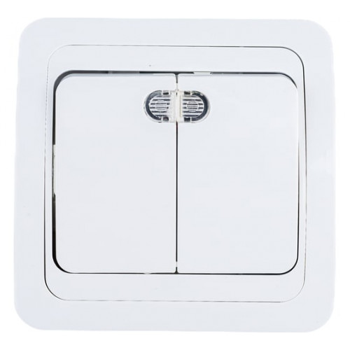 Выключатель двухклавишный с подсветкой CLASSICO белый 2123 IN HOME, арт.4680005959877