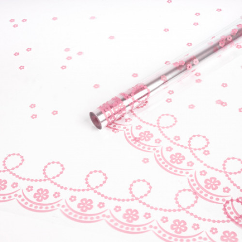 А Пленка прозрачная с рисунком "Бусы" Нежно-розовый 70см 200гр