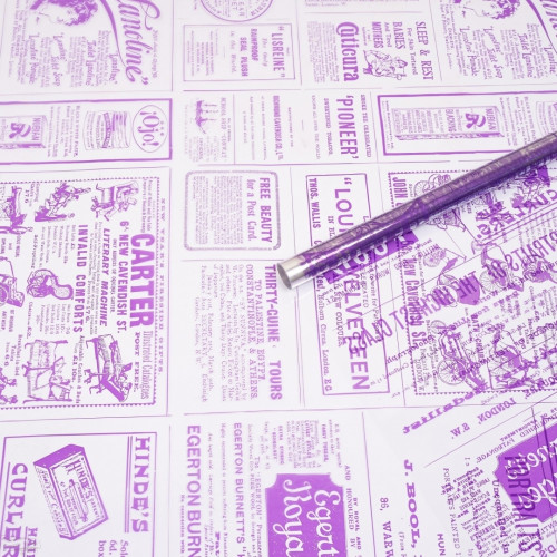 А Пленка прозрачная с рисунком "Газета" Сирень 70см 200гр