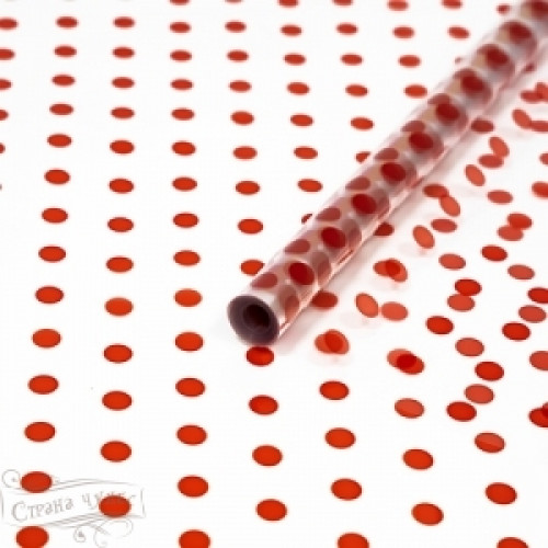 А Пленка прозрачная с рисунком "Горох" Красный 70см 200гр