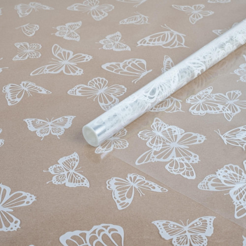 А Пленка прозрачная с рисунком "Бабочки" Белый 70см 200гр