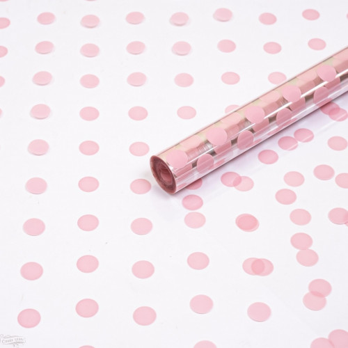 А Пленка прозрачная с рисунком "Горох" Нежно-розовый 70см 200гр