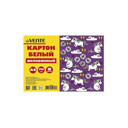 Картон белый "deVENTE. HOBBY CREATIVE" A4 (200x280 мм) глянцевый (мелованный) 200 г/м², 8 л, в пластиковом пакете