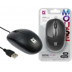 Мышь DEFENDER Datum MS-980, черная, USB. Количество кнопок: 2 + колесо-кнопка. Тип сенсора: оптический. Разрешение: 1000 dpi. Длина кабеля 1,4 м. (1/40)