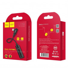 Переходник 8 pin - 2xApple 8 pin(f) HOCO LS18, 0,5м, круглый, силикон, боковой, цвет: чёрный