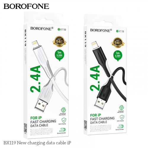 Кабель USB - 8 pin Borofone BX119, 1.0м, круглый, ПВХ, 2.4А, цвет: черный (1/360)