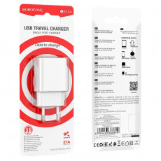 Блок питания сетевой 1 USB Borofone BA74A Aspirer, пластик, 2.1A, цв.белый, 1 шт.