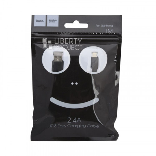 Кабель USB - 8 pin HOCO X13 Easy, 1.0м, круглый, 2.4A, силикон, цвет: чёрный(1/36/360)