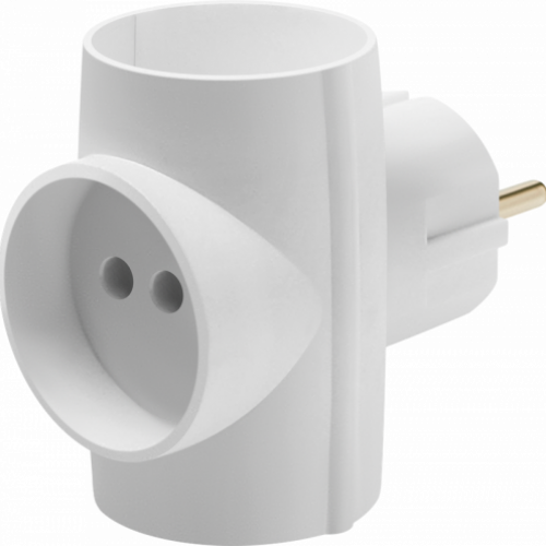Блок-разветвитель DEFENDER TG-03 на 3 гнезда, без заземления, круглый, 220 - 230 В / 50-60 Гц, 10А, белый (1/100)
