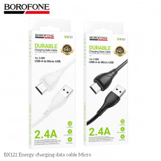 Кабель USB - микро USB Borofone BX121 Energy, 1.0м, круглый, 2.4А, ПВХ, цвет: черный упакован (1/360)