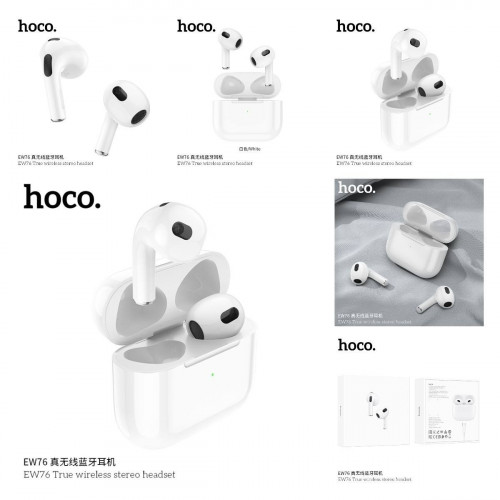 Наушники внутриканальные HOCO EW76 True, пластик, bluetooth 5.4, микрофон, цвет: белый (1/20/200)