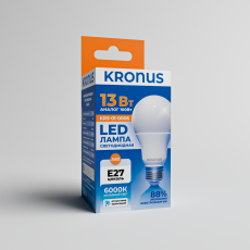 Лампа светодиодная KRONUS A60 груша 13 Вт 220V 6000K E27 холодный свет (10/100)