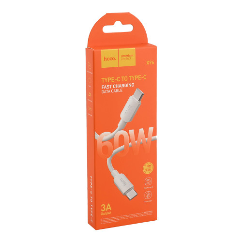 Кабель Type-C - Type-C HOCO X96 Hyper, 0,25м, PD60Вт, 3.0А, цвет: белый (1/31/310)