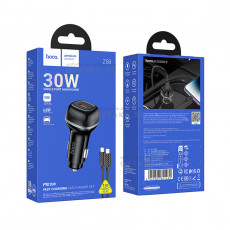 Блок питания автомобильный 1 Type-C HOCO Z58 Rank, 3.0A, пластик, QC3.0, PD30Вт, цвет: чёрный (1/11/110)