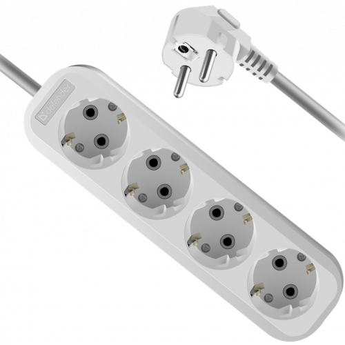 Удлинитель DEFENDER E430, 4 розетки, ПВС 3*1,0 мм2, мощность 2200 Вт, ток 10А, с/з, белый, 3,0 м (1/30)