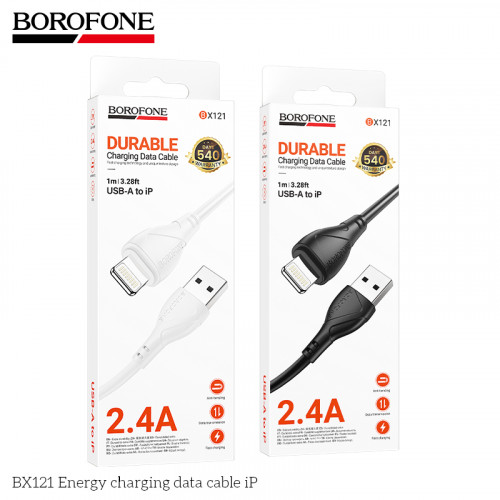 Кабель USB - 8 pin Borofone BX121 Energy, 1.0м, круглый, 2.4А, ПВХ, цвет: белый упакован (1/360)