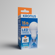 Лампа светодиодная KRONUS A60 груша 15 Вт 220V 6000K E27 холодный свет (10/100)