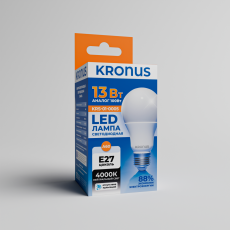 Лампа светодиодная KRONUS A60 груша 13 Вт 220V 4000K E27 нейтральный свет (10/100)