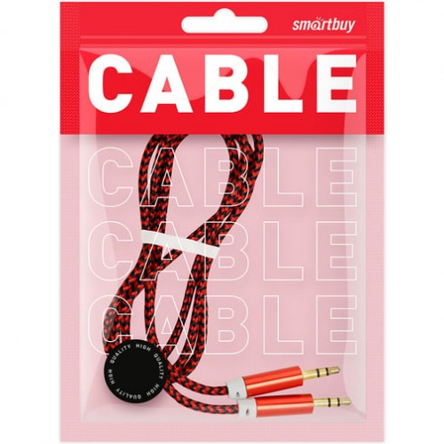 AUX кабель 3.5-3.5 мм (M-M), 1 м, красный, нейлоновая оплетка, (A-35-35 red)/100