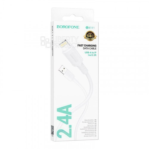 Кабель USB - 8 pin Borofone BX111 Feliz, 1.0м, 2.4A, пластик, цвет: белый (1/360)